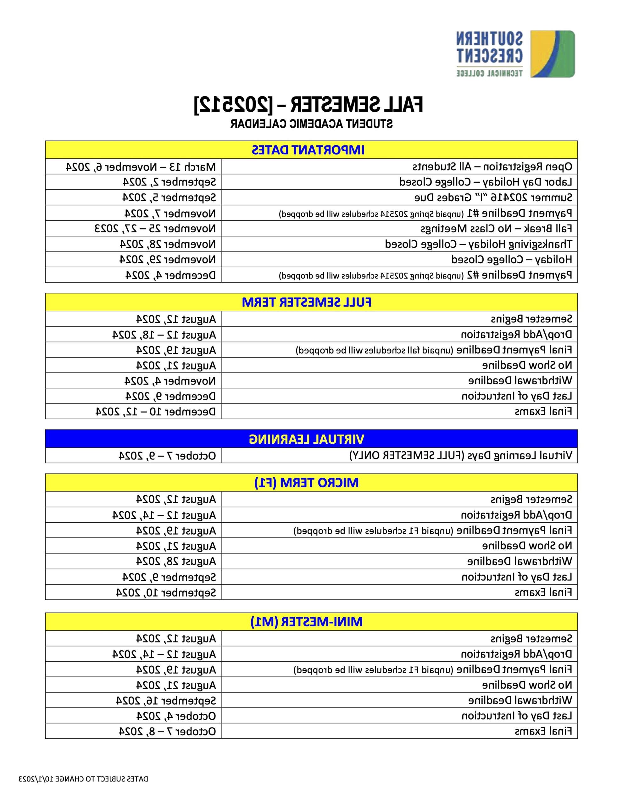 Fall 2024 Calendar